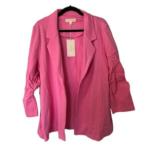 Dear Scarlett Women’s Pink 3/4 Ruched Sleeve Blazer Jacket w Pockets Size 1X NWT